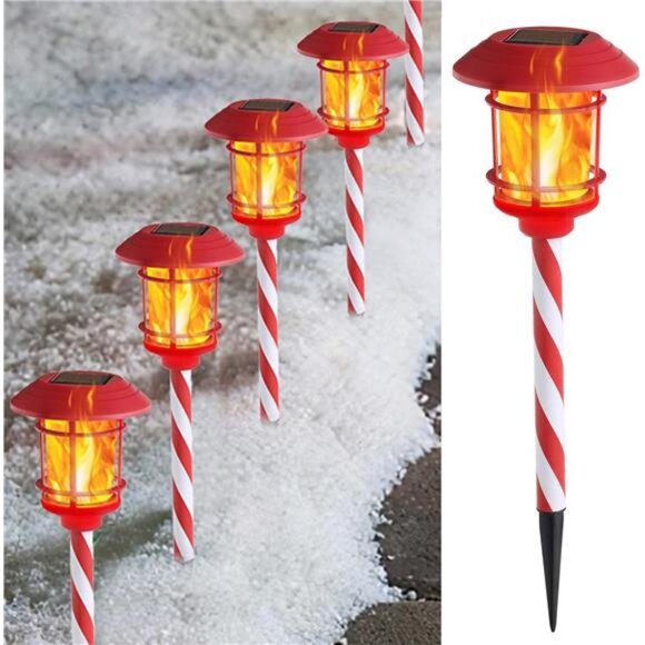 6 Pack Christmas Solar Torch Lights Outdoor, Flickering Flame Torch - Picture 1 of 7